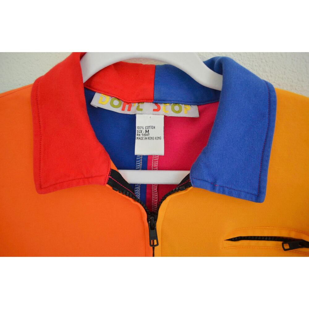 Vintage 90s Colorblock Zip Front Collared Shirt - Picture 2 of 3